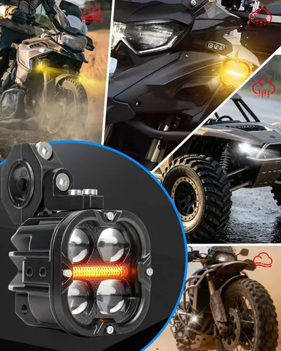 Miniatura 8 de BraveWAY Luces de conducción de motocicleta de 3 pulgadas, luces antiniebla LED de 120 W con DRL, 4 modos estroboscópicos, haz ámbar y blanco, focos