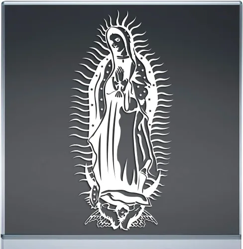 Calcomanía adhesiva Virgen María Virgen de Guadalupe resistente al agua (Blanco, 12"x5.7")