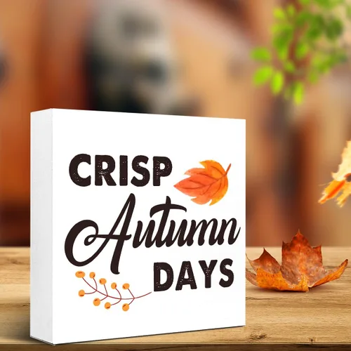 Miniatura 5 de Decoración de escritorio de otoño, letrero de madera de días de otoño nítidos, letrero de bloque de madera de otoño, decoraciones de otoño