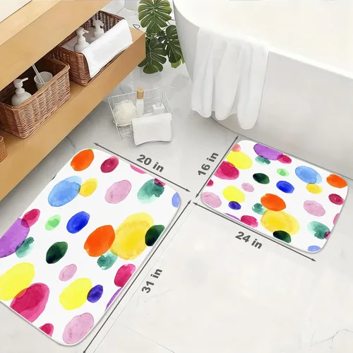 Miniatura 2 de TheBlackSpot Alfombra de baño de lunares de dibujos animados coloridos, tapete de baño antideslizante, tapete de imitación de cachemira para puerta