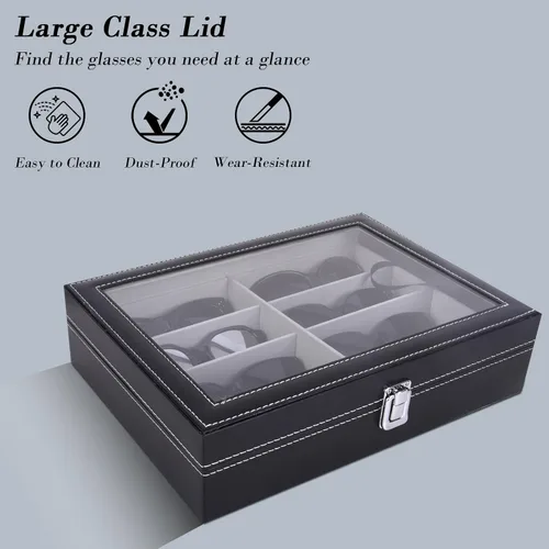 Miniatura 4 de AUTOARK AW-082 - Organizador de cuero para lentes de sol, 8 piezas, color negro