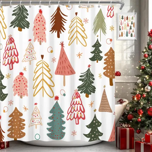 Miniatura 8 de Cortina de ducha con diseño de copo de nieve, rojo, negro, búfalo a cuadros, Navidad, blanco, nieve, invierno, decoración de baño, retro, rústico
