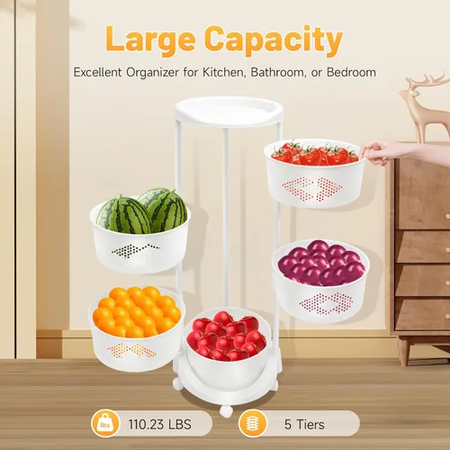 Miniatura 3 de Estante de almacenamiento giratorio, cesta redonda de múltiples capas de almacenamiento de frutas y verduras de 23.62 pulgadas de alto, organizador