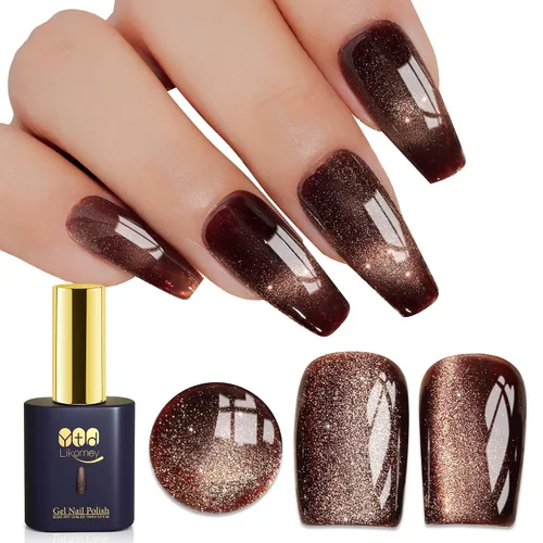 Miniatura 18 de YTD Likomey Juego de esmaltes de uñas de gel Cat Eye, 8 colores de verano con purpurina magnética de cristal con barra magnética, plateado, verde