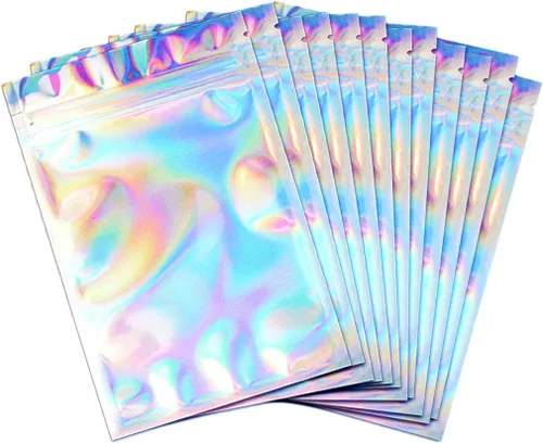 Miniatura 11 de 100 bolsas resellables a prueba de olores, bolsas planas transparentes para almacenamiento de alimentos, bolsas de embalaje de plástico de aluminio