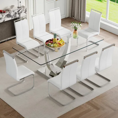Miniatura 34 de Mesa de comedor moderna para mesa de comedor de mármol sintético de 4/6, 63 pulgadas, mesa de cocina rectangular, mesa de cocina y comedor de fácil
