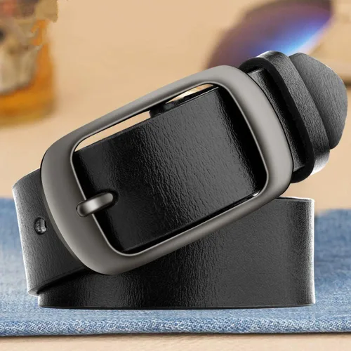 Miniatura 7 de Paquete de 2 Cinturón para mujer, cuero de vaca de moda con hebilla de pin para pantalones de mezclilla