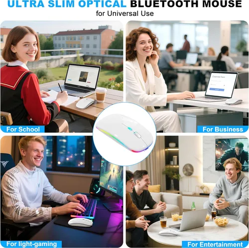 Miniatura 8 de Ratón LED Bluetooth inalámbrico para MacBook Air, Mac Pro, Laptop, iPad, ratón recargable silencioso con luz, ratón jiggle óptico de doble modo