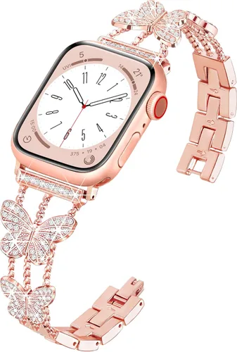 wipalor Correa de metal fina con diseño de mariposa para Apple Watch para mujer de 1.614 pulgadas, 1.575 pulgadas, 1.496 pulgadas, bonitas y