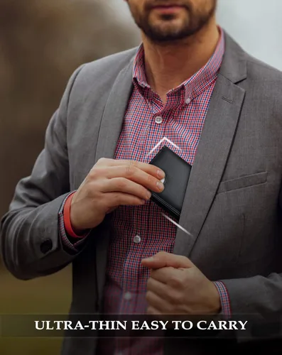 Miniatura 19 de Swallowmall AirTag Billetera para hombre con bloqueo RFID, de piel auténtica, plegable, para AirTag con 1 ventana de identificación, 13 tarjeteros