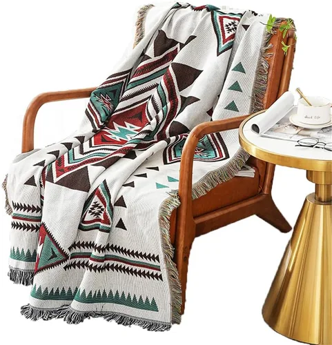 Miniatura 7 de Homesy Manta bohemia del suroeste reversible verde azteca del suroeste para sofá, silla, hogar, exterior, playa, tienda de campaña, viajes