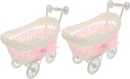 VICASKY 2 cestas tejidas para fiestas, decoración de bebé, decoración para salas de casa, cestas tejidas para almacenamiento, Rosado
