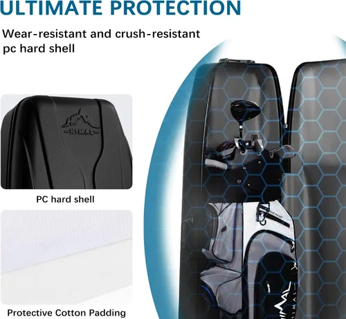 Miniatura 3 de UNIHIMAL Funda rígida para viajes de golf, funda de viaje de golf, máxima protección, impermeable y duradera, especialmente diseñada para palos