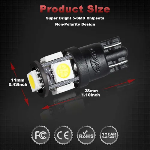 Bulbo de luz LED 194 Yorkim 6ª generación, luces de 12V para foco LED 168, 2825, T10 5-SMD, focos de repuestos y reverso blancos, utilizado para