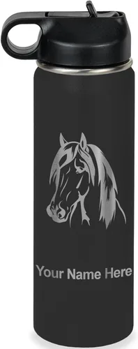 Miniatura 41 de LaserGram Botella de agua personalizada, cabeza de caballo 1, acero inoxidable de doble pared aislada al vacío con popote superior, regalo grabado