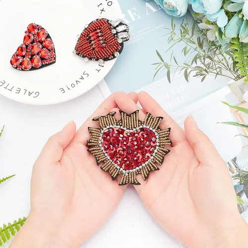 Miniatura 4 de INFUNLY Parches de cuentas de diamantes de imitación de corazón para Halloween, decoraciones rojas de 3 estilos, hechos a mano, parches de cristal