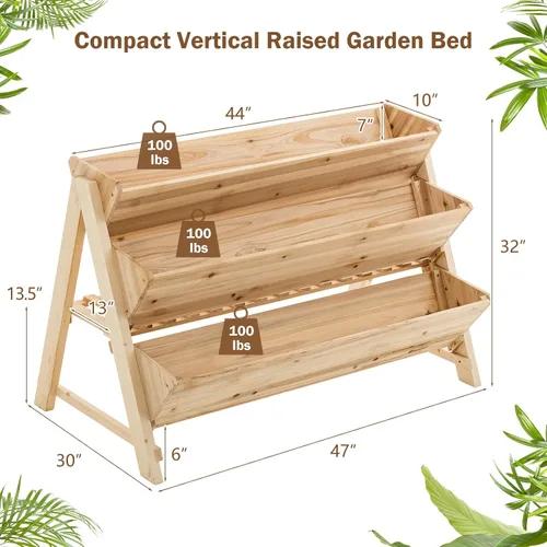 Miniatura 8 de Giantex Cama de jardín elevada, maceta vertical con estante de almacenamiento, maceta elevada de 3 niveles con ganchos laterales, cama de jardín