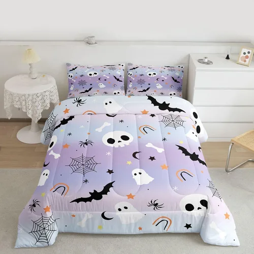 Miniatura 15 de Juego de edredón de calabaza para niños, con estampado de calabaza, estilo Halloween, juego de ropa de cama para niños, juego de ropa de cama