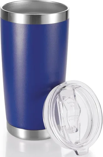 Miniatura 22 de Vaso de acero inoxidable de 20 onzas con tapa, doble pared aislada al vacío, taza de café de 20 onzas con recubrimiento en polvo para bebidas Verde