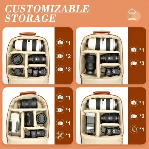 Miniatura 3 de Mochila Pequeña para Cámara, Cuero PU Clásico con Compartimento para Pad/Tableta de 11 Pulgadas, Bolsa de Cámara Profesional para Fotógrafos