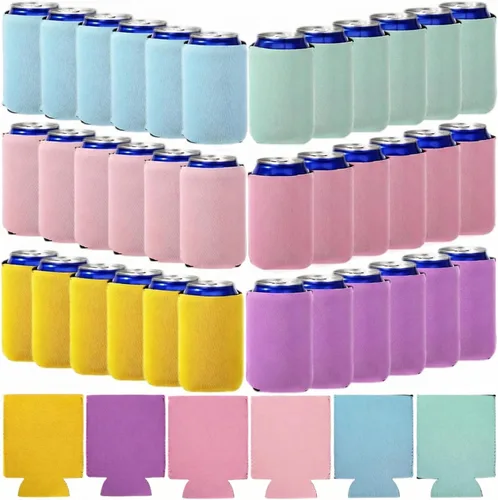 Miniatura 10 de CHENGU Paquete de 60 fundas para enfriar latas de neopreno en blanco, fundas aislantes de bebidas, plegables para fiestas, eventos o bodas