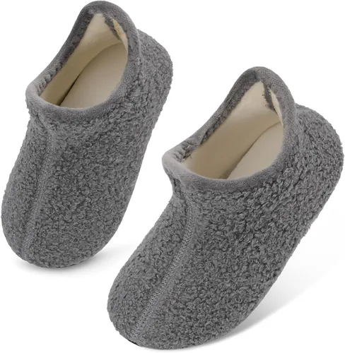 Miniatura 3 de Scurtain Pantuflas unisex para niños grandes, calcetines de lana artificial con suela de goma antideslizante para niños grandes, niñas y niños