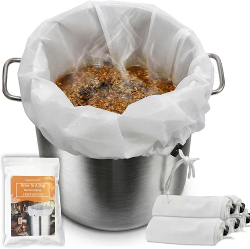 Miniatura 9 de BIAB - Paquete de 5 bolsas de elaboración de cerveza BIAB, 18 x 16 pulgadas, 250 micrones reutilizables de malla fina con costuras reforzadas