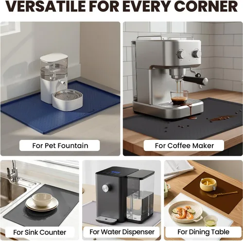 Miniatura 7 de Vivaglory - Tapete para comida de mascotas grande 24 (largo) x 16 (ancho) pulgadas o pequeño de 19 (largo) x 12 (ancho) pulgadas, impermeable, Negro