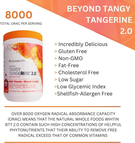 Miniatura 5 de Youngevity Beyond Tangy Tangerine 2.0 Citrus Peach Ultimate Complejo multivitamínico y mineral, hecho con alimentos naturales y integrales, 8,000