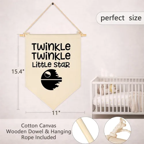 Miniatura 6 de Twinkle Twinkle Little Star - Bandera colgante de lona para pared, regalo para bebé, niños, guardería, habitación de niños, sala de juegos, pancarta