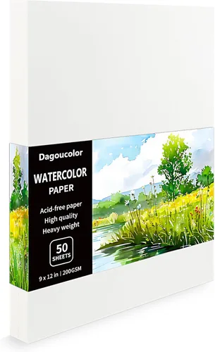 DagouColor Papel de acuarela, 9 x 12 pulgadas, 200 GSM, 50 piezas de papel de acuarela a granel, suministros de arte para artistas, adultos, niños,