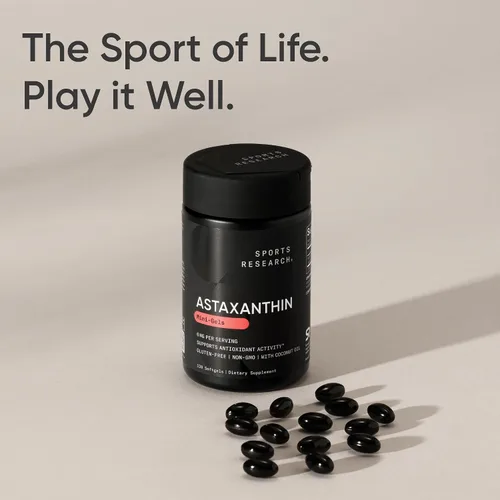 Miniatura 7 de Sports Research Suplemento de astaxantina de triple fuerza (6 mg) con aceite de coco orgánico para actividad antioxidante, apoyo a la salud