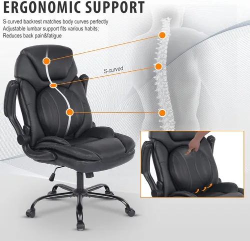 Miniatura 3 de Silla ergonómica de escritorio de oficina con brazos abatibles de apoyo trasero, cómoda silla de oficina ejecutiva, color negro