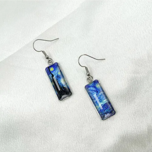 Miniatura 5 de Van Gogh - Aretes colgantes con diseño de girasol y cielo estrellado para mujer, aretes de arte abstracto