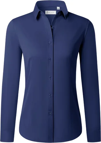 Miniatura 14 de Siliteelon - Camisas con botones para mujer de manga larga, camisas de vestir sin arrugas, con cuello, para oficina, blusas sólidas, tops
