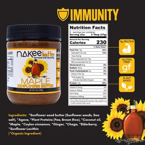 Miniatura 2 de Nakee Butter: Mantequilla vegana de girasol de arce, alta proteína diaria para untar nueces con 0.44 onzas de proteína, mezcla de refuerzo