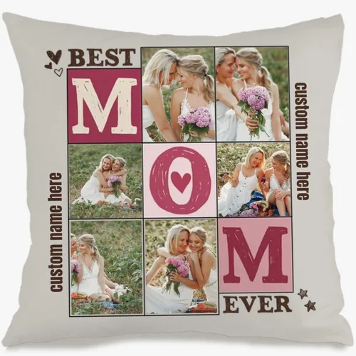 Personalized Decorative Pillow Cover Using 6 Photos and Text for Mom, Soft Cushion Making a Memorable Gift for Mother’s Day Family Holidays or 6