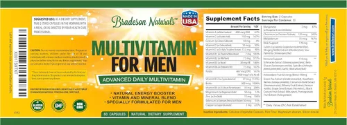 Miniatura 5 de Suplemento multivitamínico para hombres para energía, concentración y rendimiento. Vitaminas A, C, D, E y B12, zinc, calcio, magnesio y más. Multi