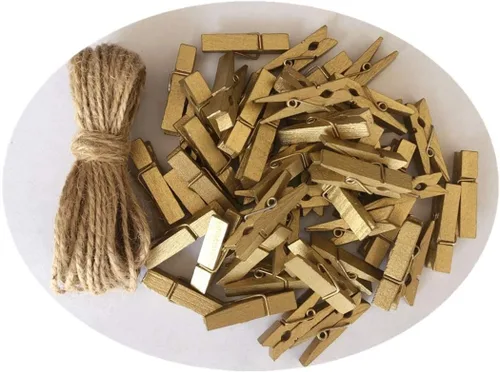 Miniatura 17 de 50 piezas de pequeñas pinzas de madera para fotos con cordel de yute, mini pinzas para ropa para manualidades, decoración, secado de ropa, 50 piezas