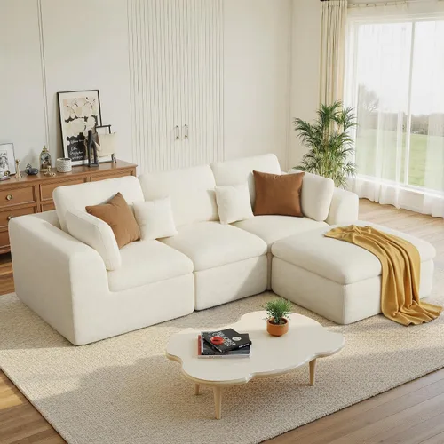 Luxanimarion Sofá modular sin hueso de 115 pulgadas, asiento profundo en forma de L con otomana, sofá modular convertible de 4 plazas tapizado de