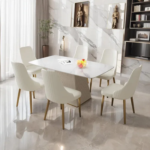 Miniatura 12 de Juego de sillas de comedor, moderna silla de comedor de piel sintética, sillas de comedor de cocina de mediados de siglo, silla auxiliar tapizada