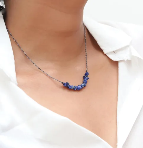 Miniatura 6 de Gempires Fire Opal Chips Bar Necklace, Opal Crystal Necklace, Gift for Her, Gemstone Jewelry, 18 inch Adjustable Silver Plated Chain