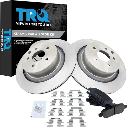 Miniatura 77 de TRQ Kit de rotor de freno trasero y pastillas de cerámica Posi premium compatible con camioneta Chevy GMC
