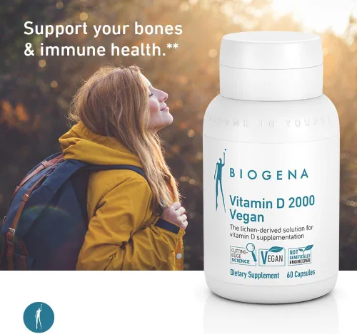 Miniatura 4 de Biogena Vitamina D 2000 Fórmula vegana – Suplemento de vitamina D3 solar para absorción de calcio, apoyo inmunológico – 60 cápsulas**
