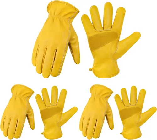 Miniatura 9 de DULFINE Cowhide Leather Work Gloves for Men & Women, Reinforced Durable Gardening Gloves, Puncture & Cut Resistant Dorado - Clásico