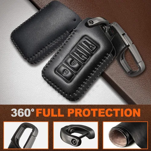 Miniatura 4 de Slohif Funda de llavero de cuero para Lexus para ES GS LS NX RS GX LX RC LC, Estuche de cuero + Anillo en D + Gancho (Negro)