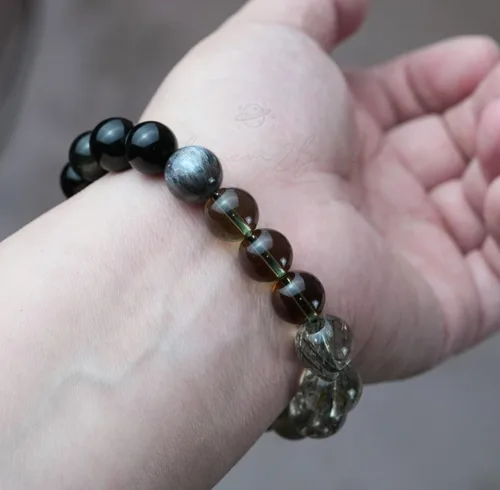 Miniatura 74 de Precious Gemstone Natural Crystal Healing Bracelet, Rutilated Quartz, Moonstone, Quartz Handmade Original Design Bracelet