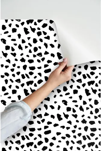 Miniatura 3 de Spoonflower Papel tapiz para despegar y pegar, blanco y negro, puntos de dálmata, puntos de leopardo, piel de animal, género, neutro, impresión