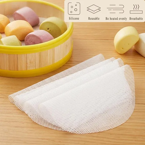 Miniatura 2 de Paquete de 10 forros de silicona de bambú de 7 pulgadas – Antiadherente redondo reutilizable para albóndigas al vapor, verduras y bollos de arroz