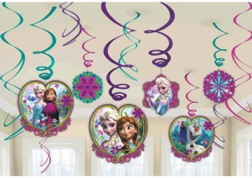 Disney Frozen Papel de aluminio en forma de espiral, decoración para cumpleaños (12 unidades), Multi Color,
